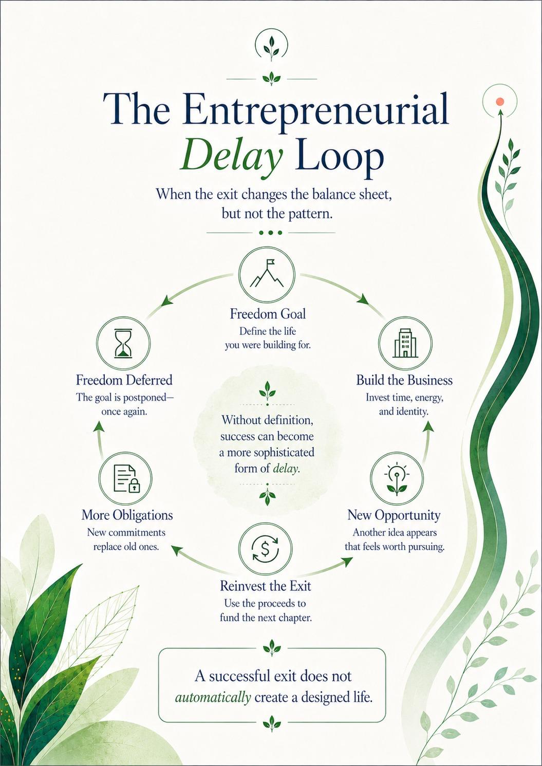 The Entrepreneurial Delay Loop — when the exit changes the balance sheet, but not the pattern.
