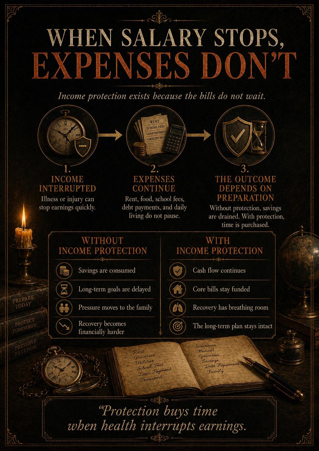 When Salary Stops, Expenses Don’t — income protection exists because the bills do not wait.