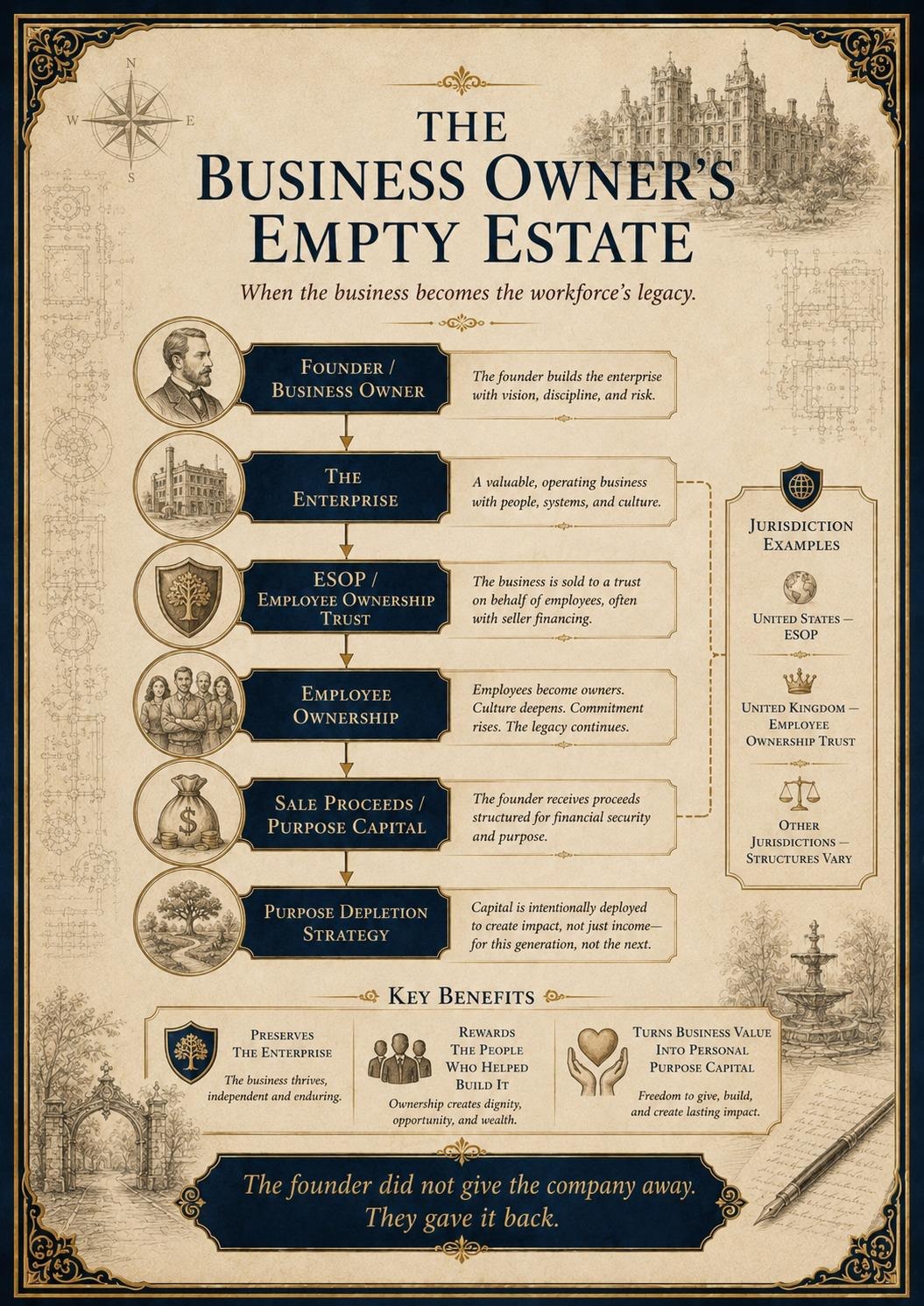 The Business Owner’s Empty Estate — How the business becomes the workforce’s legacy through ownership and purpose capital.