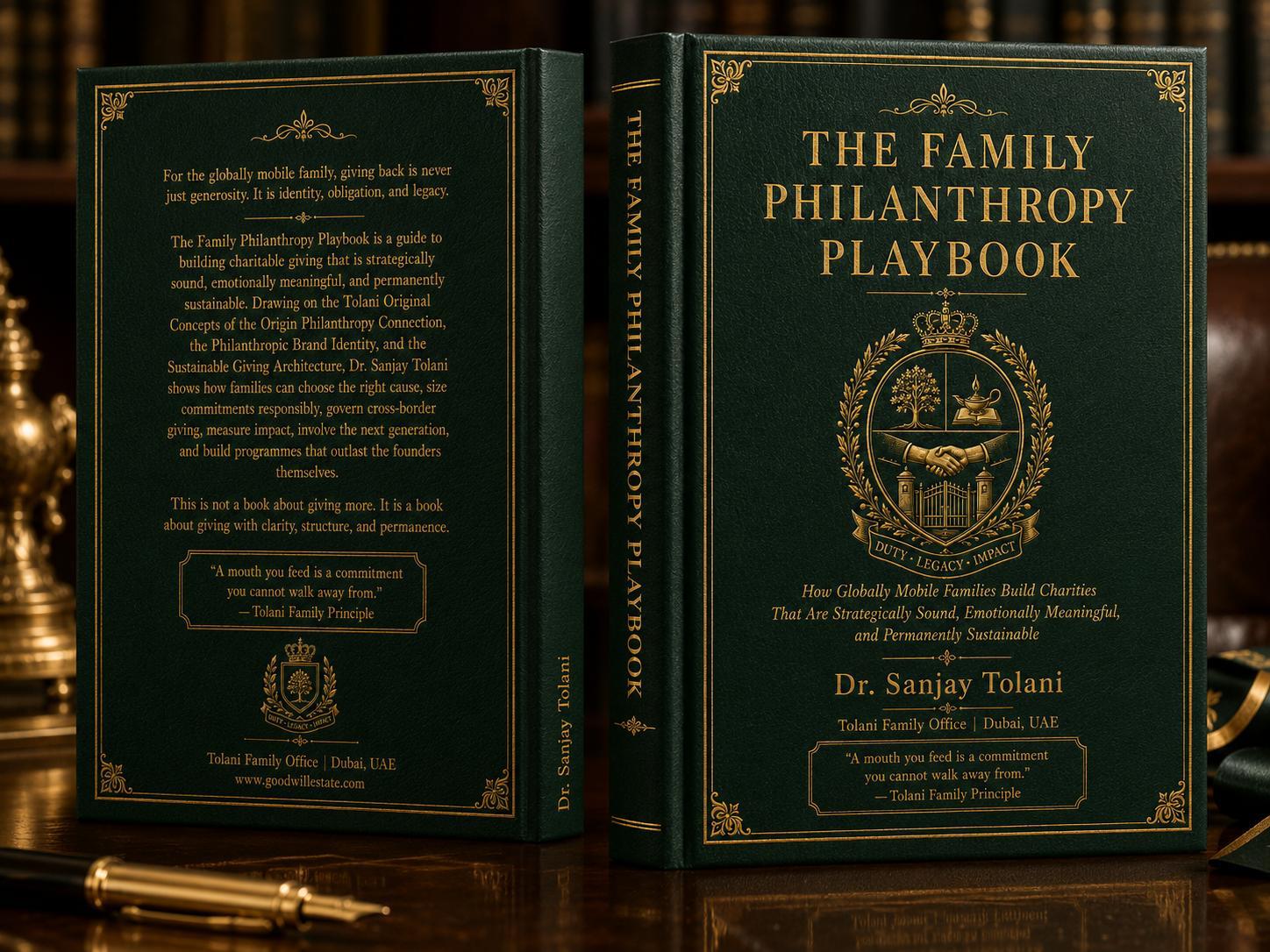 3D mockup of The Family Philanthropy Playbook by Dr. Sanjay Tolani