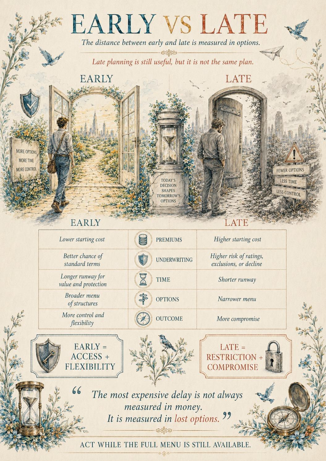 Early vs Late — A direct comparison between planning while the menu is still open and planning after options, terms, and flexibility narrow.